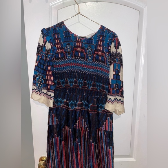 ba&sh Blue and White Smocked Mandie Midi Dress XS - Picture 11 of 16